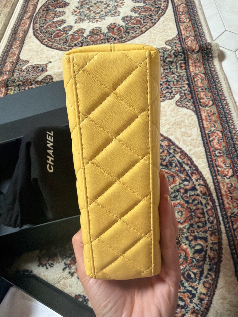 CHANEL Quilted Yellow Mini Top-Handle Bag with Gold CC - Picture 6 of 7